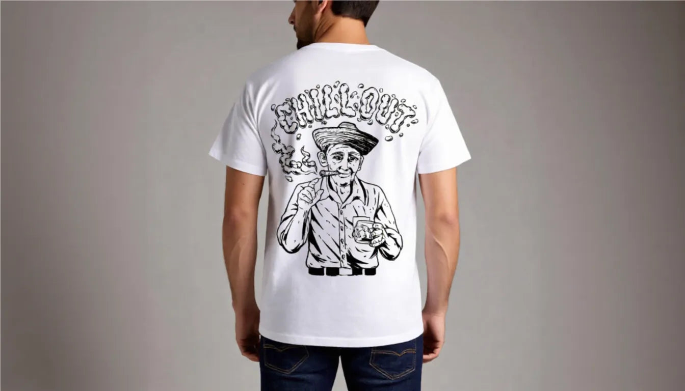 Herren T-Shirt mit handgedrucktem Siebdruckmotiv im Kuba-Stil, hochwertiges Baumwollshirt mit modernem Schnitt, lässige Herrenmode aus handgefertigter Produktion.