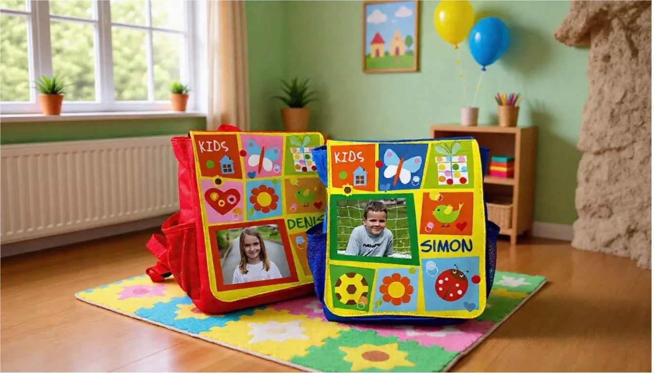 Personalisierbare Kinderprodukte mit Namen und Foto, handgefertigt und individuell gestaltet – farbenfrohe Taschen und Alltagsartikel für Kinder