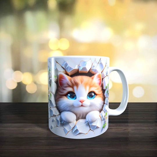 Keramiktasse mit 3D-Katzenmotiv, niedliches Katzenbaby mit blauen Augen in Durchbruch-Design