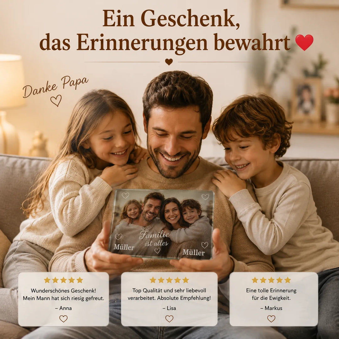 Personalisiertes Glasschneidebrett mit Foto &amp; Text – individuelles Geschenk