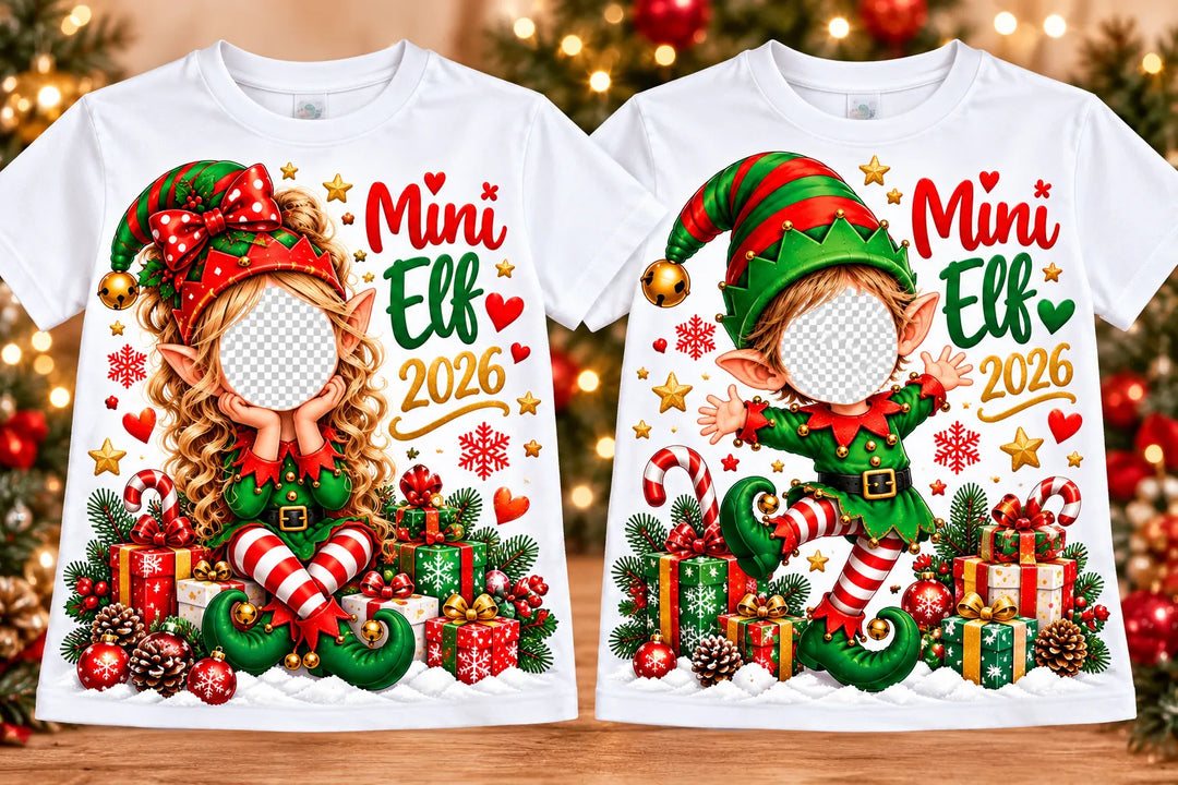 Mädchen- und Jungen-Elf auf weißen Kinder-T-Shirts mit freier Gesichtsfläche für die individuelle Personalisierung.