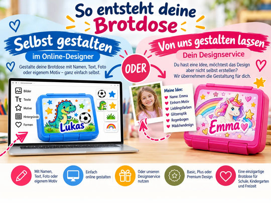 Personalisierte Brotdose mit Name und Foto – selbst im Online-Designer gestalten oder unseren Designservice nutzen
