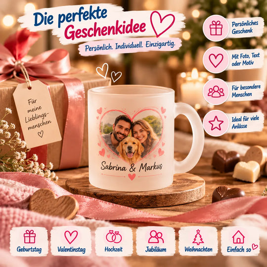 Personalisierte Glastasse mit Foto als persönliche Geschenkidee für Geburtstag, Hochzeit, Jubiläum oder Weihnachten