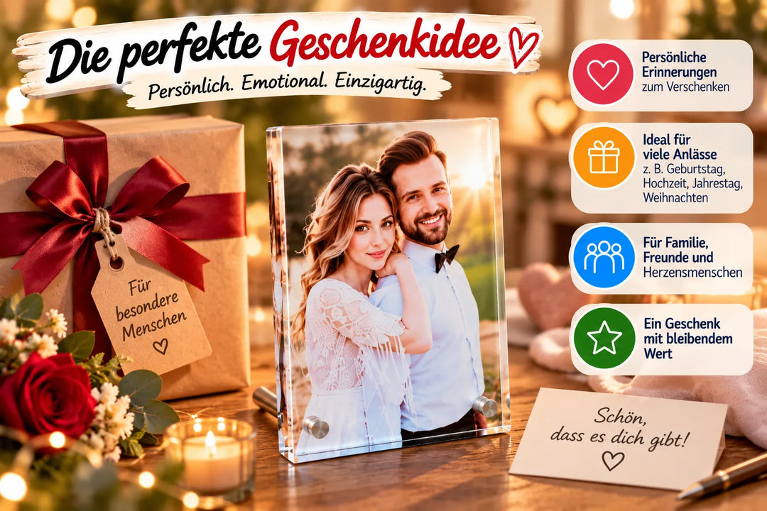 Personalisierter Fotoaufsteller aus Acrylglas mit eigenem Foto als persönliche Geschenkidee für besondere Menschen