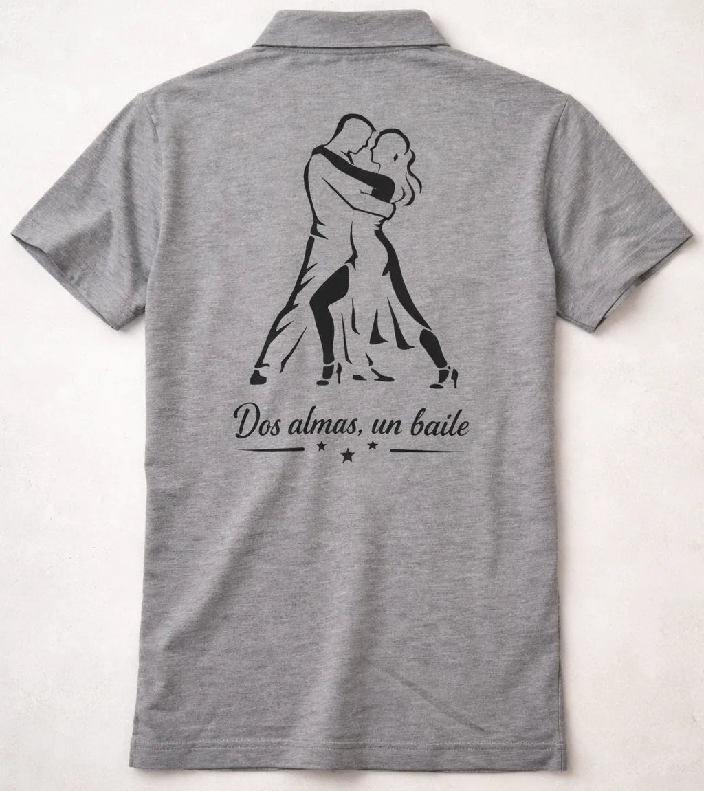Graues Rumba Poloshirt liegend mit Tanzpaar Rückenprint Dos almas un baile im Kuba Stil