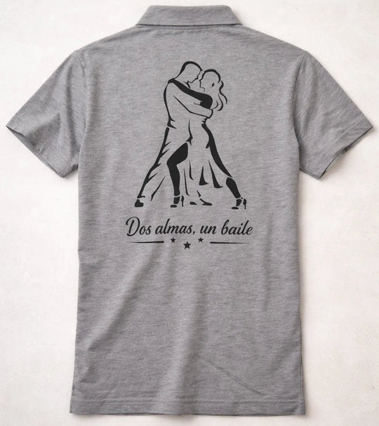 Graues Rumba Poloshirt liegend mit Tanzpaar Rückenprint Dos almas un baile im Kuba Stil