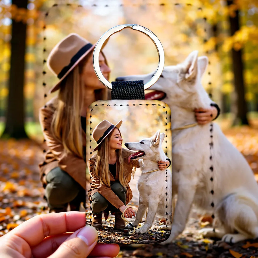 Detailansicht personalisierter Schlüsselanhänger aus Kunstleder Druckqualität