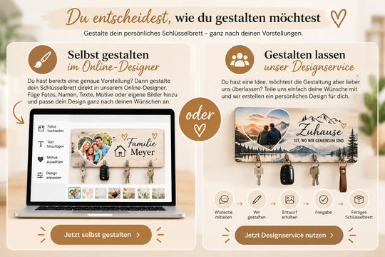 Personalisiertes Schlüsselbrett selbst im Online-Designer gestalten oder vom Designservice individuell gestalten lassen