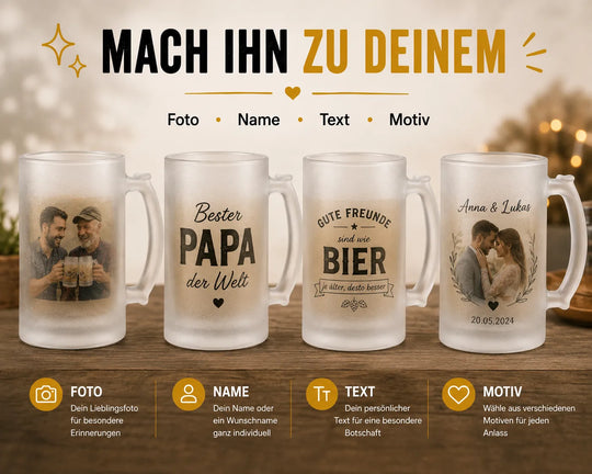 Personalisierter Bierkrug mit Foto, Name, Text oder Wunschmotiv