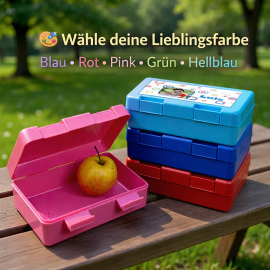 Personalisierbare Kinder Brotdose in Blau, Rot, Pink, Grün und Hellblau