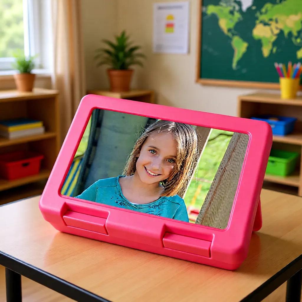 Pinkfarbene Brotzeitdose mit individuellem Fotodruck, ideal für Kindergarten und Schule