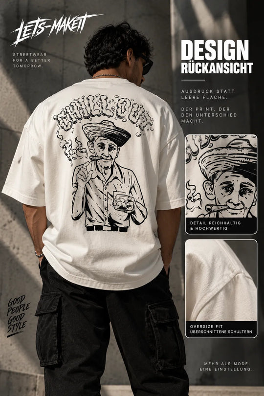 Rückansicht des CHILLOUT Oversize T-Shirts mit großem schwarzem Rückenprint
