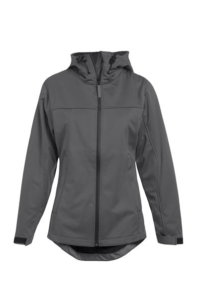 Damen Softshell-Jacke in Hellgrau – Frontansicht, winddicht, wasserdicht und atmungsaktiv