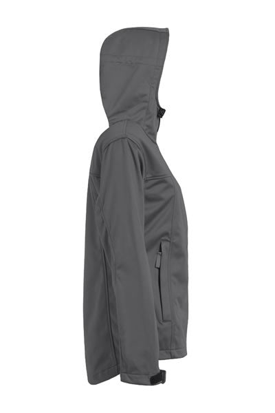 Damen Softshell-Jacke in Hellgrau mit Kapuze, atmungsaktive und winddichte Outdoorjacke