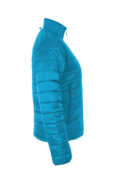 Wattierte Damenjacke in Aqua, Seitenansicht, leichte Steppjacke mit Stehkragen und Reißverschluss