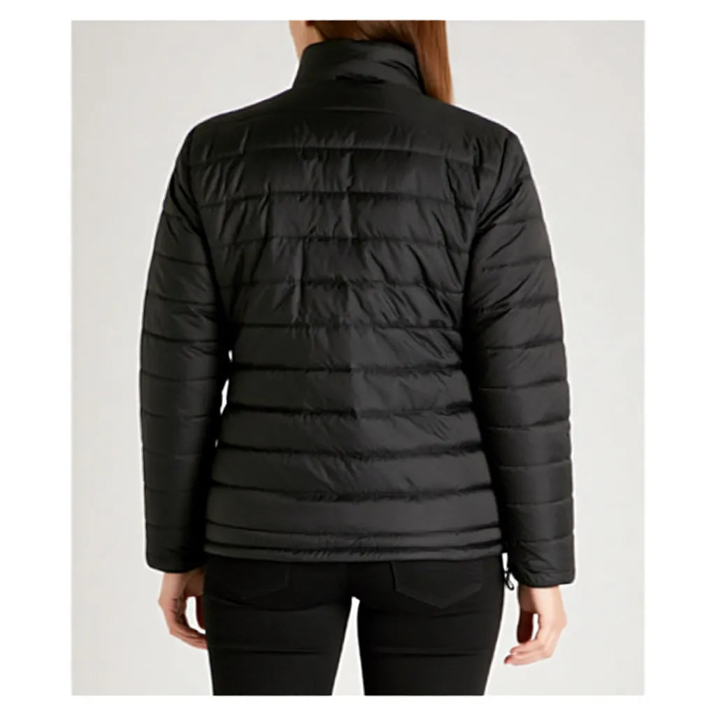 Wattierte Damenjacke Schwarz, Rückenansicht, leichte Steppjacke mit Stehkragen