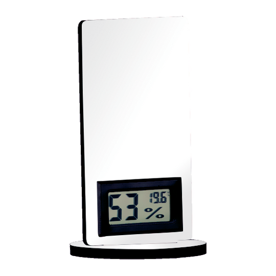 Blanko digitales Thermometer mit Standfuß zur individuellen Gestaltung und Fotodruck