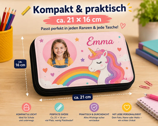 Personalisiertes Federmäppchen in kompakter Größe von circa 21 × 16 cm