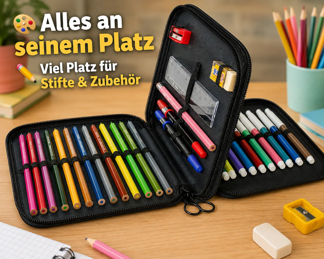 Geräumiges Federmäppchen mit viel Platz für Stifte und Schulzubehör