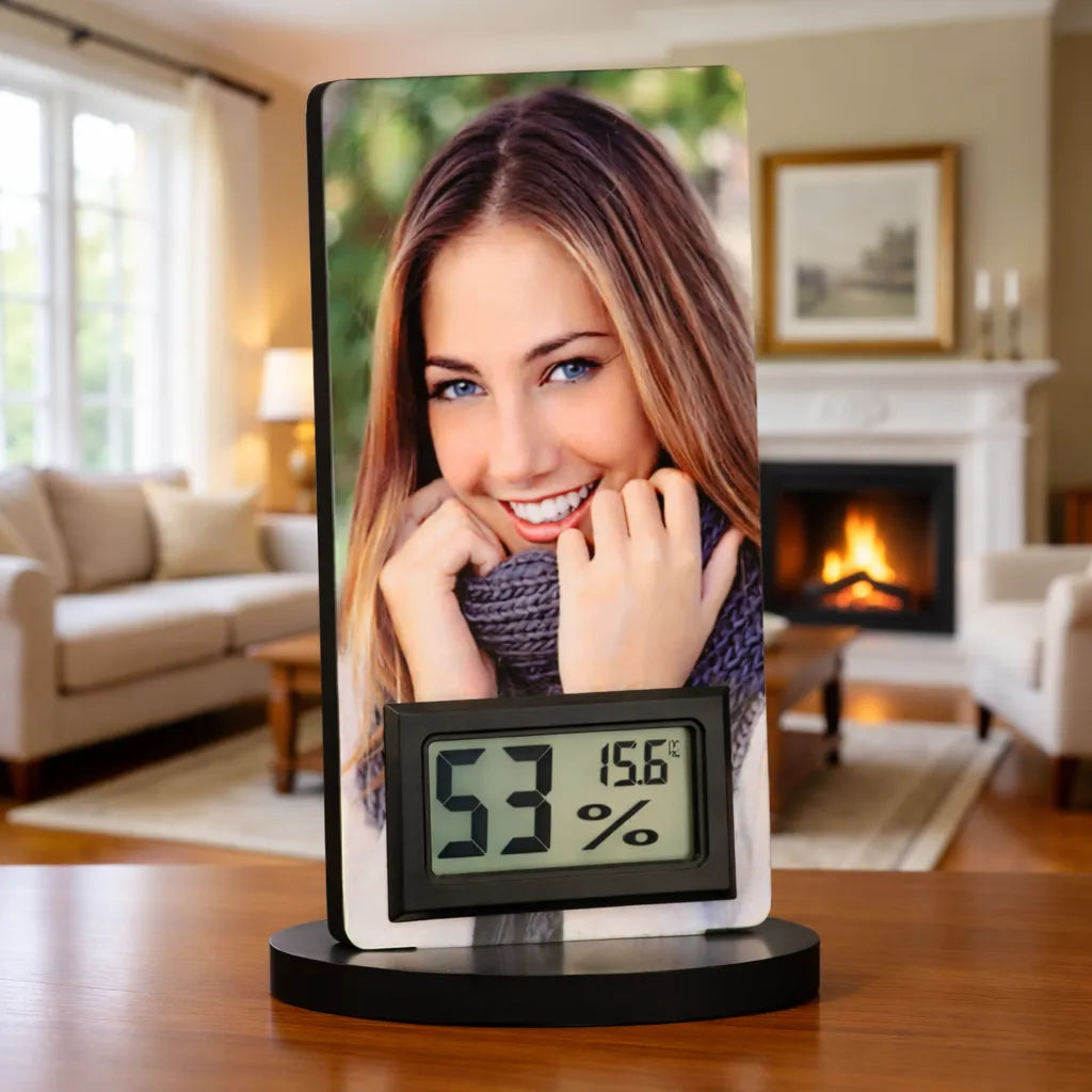 Personalisiertes Foto-Thermometer mit Luftfeuchtigkeits- und Temperaturanzeige