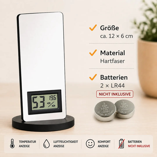 Produktdetails des Foto-Thermometers mit Temperatur- und Luftfeuchtigkeitsanzeige