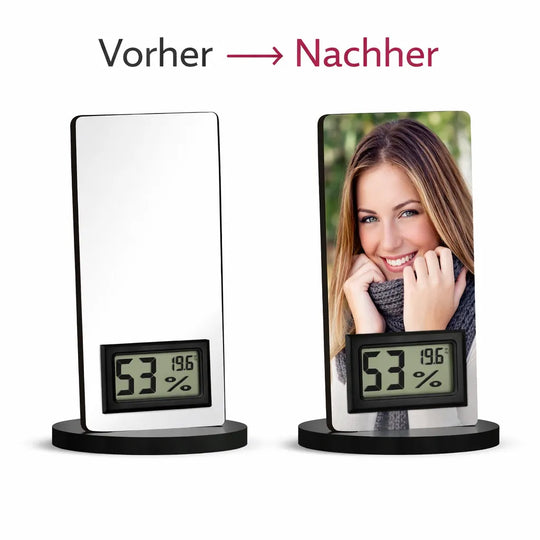 Vorher-Nachher-Beispiel eines personalisierten Foto-Thermometers