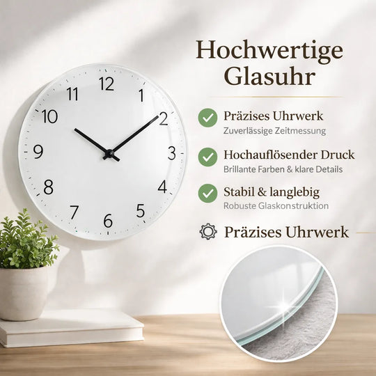 Hochwertige Glasuhr mit präzisem Uhrwerk und hochauflösendem Druck