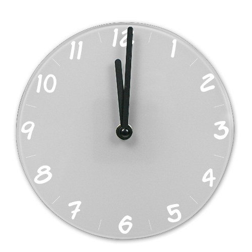 Rahmenlose Glaswanduhr mit Minutenmarkierungen und modernem Ziffernblatt