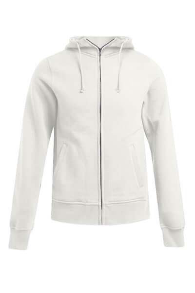 Weiße Herren Sweatjacke Chillout Vorderseite mit Reißverschluss und Kapuze