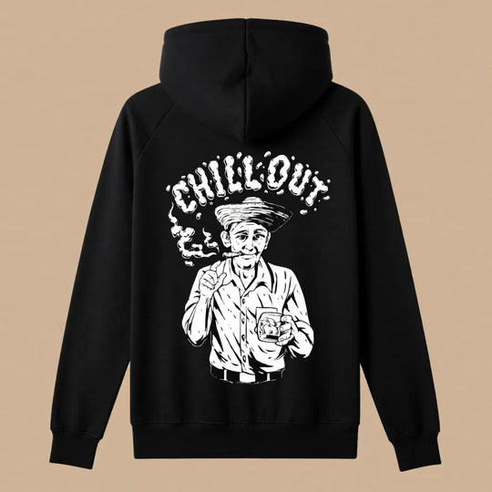 Herren Sweatjacke schwarz mit handgefertigtem Siebdruck im Kuba-Stil Rückseite