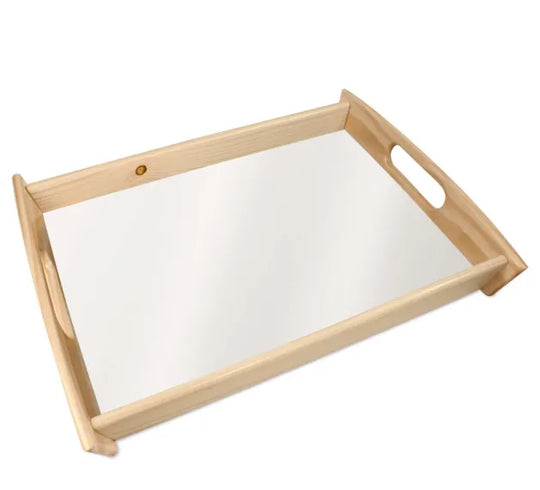 Personalisiertes Holztablett in Natur mit weißer bedruckbarer Fläche, Größe 440 x 340 mm