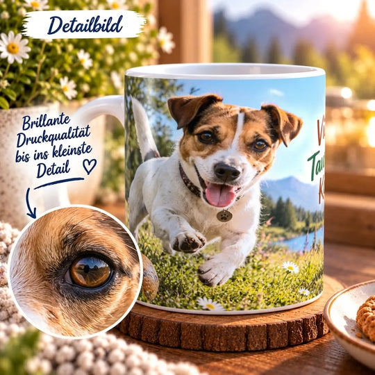 Nahaufnahme des Jack-Russell-Druckmotivs mit Details des weiß-braunen Hundefells