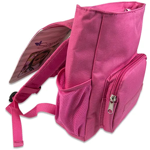 Personalisierter Kinderrucksack MAX pink mit Netzfach und Reißverschlusstasche