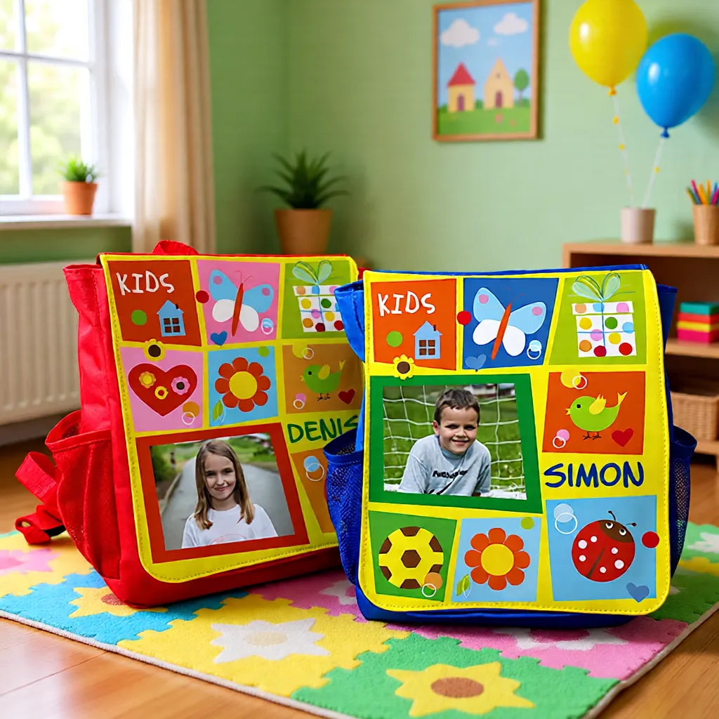 Personalisierte Kinderrucksäcke mit Namen und Motiven im Kinderzimmer