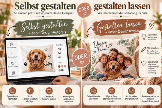Kissenbezug selbst im Online-Designer gestalten oder individuellen Designservice nutzen