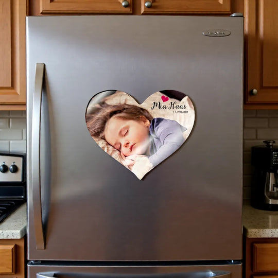Herzförmiger personalisierbarer Kühlschrankmagnet aus weißem Kunststoff, geeignet für Fotos oder Texte