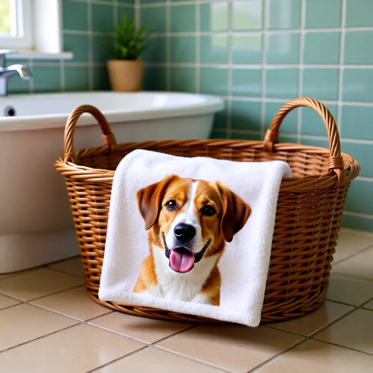 Personalisiertes Mikrofaser-Handtuch mit Hundemotiv und Baumwollrückseite, weich und saugfähig