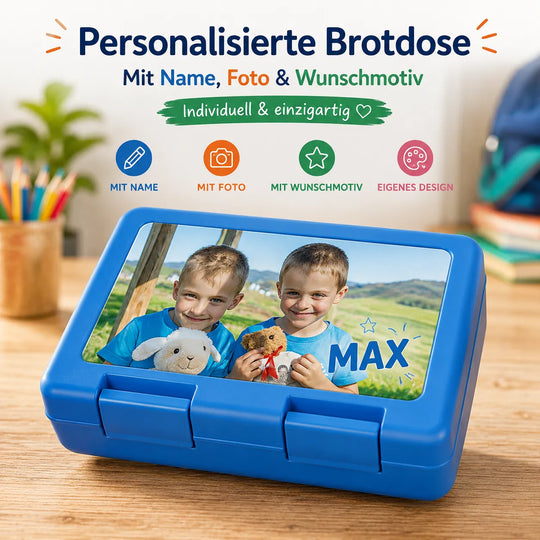 Personalisierte Brotdose für Kinder mit Name, Foto oder Wunschmotiv