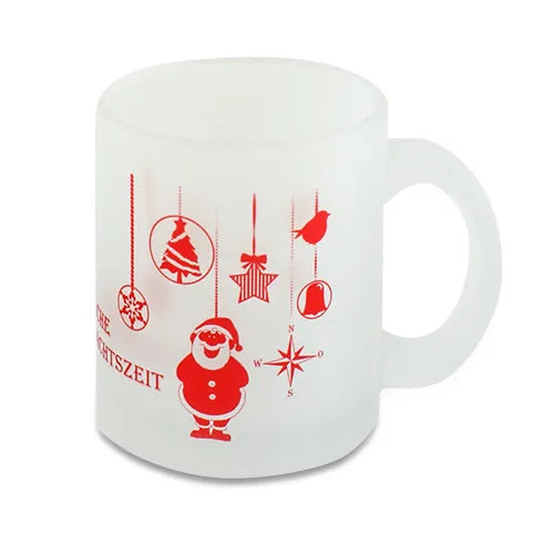 Personalisierte Glastasse mit Foto und Spruch als Beispiel für individuelles Design