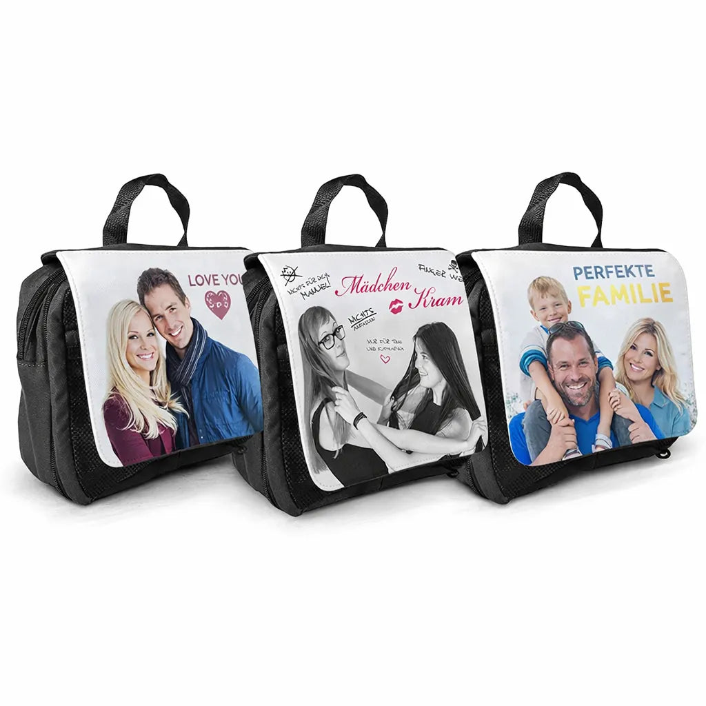 Personalisierte Kulturtasche mit verschiedenen Fotos, Motiven und individuellen Designs