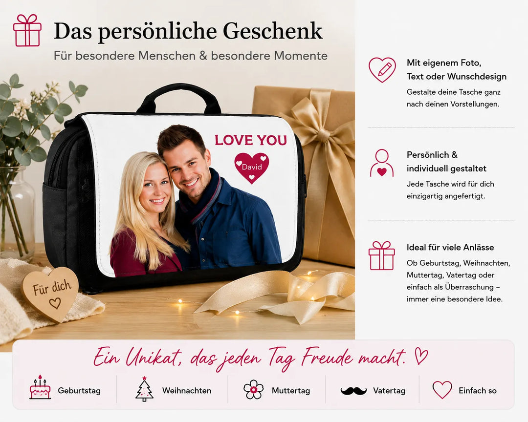 Personalisierte Kulturtasche als persönliches Geschenk mit Foto und Wunschtext