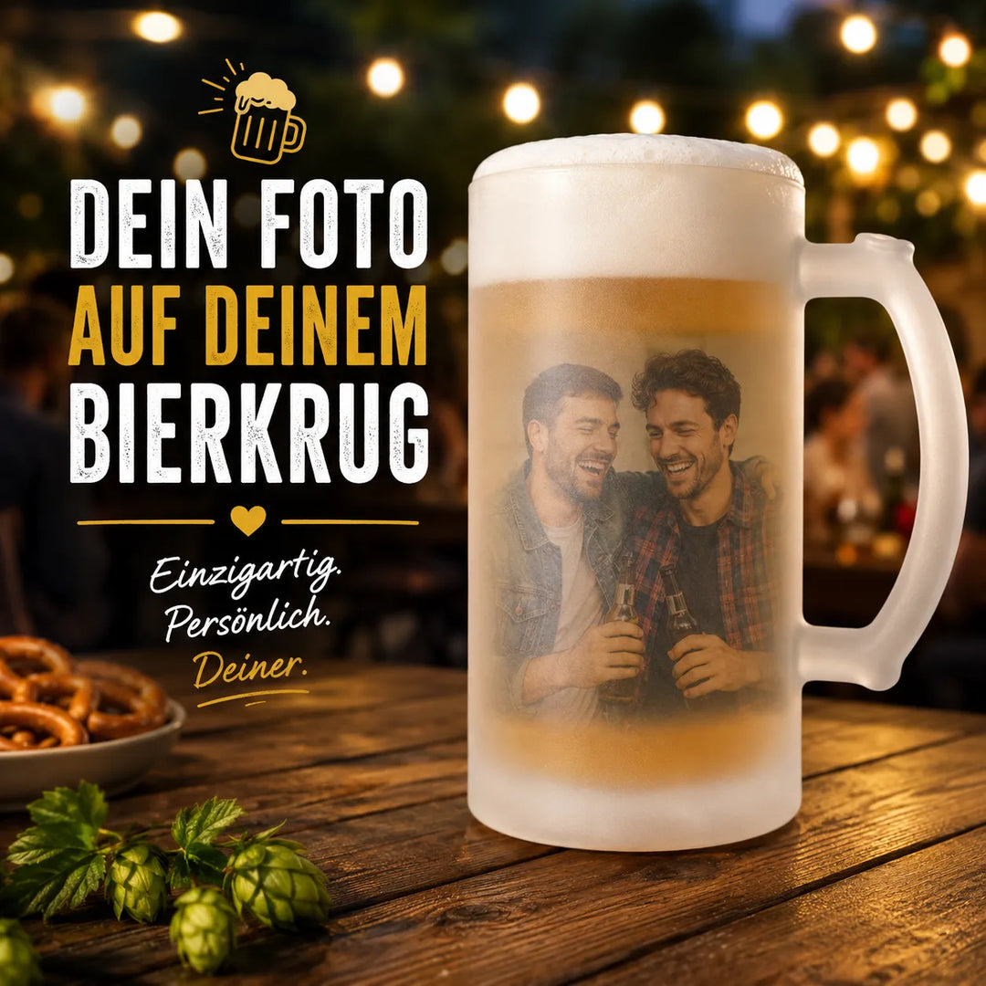 Personalisierter Bierkrug mit eigenem Foto als individuelles Geschenk