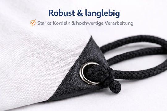 Detailansicht des personalisierbaren Sportbeutels mit stabilen Kordeln
