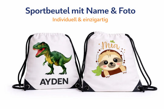 Personalisierter Sportbeutel mit Name und Wunschmotiv für Kinder