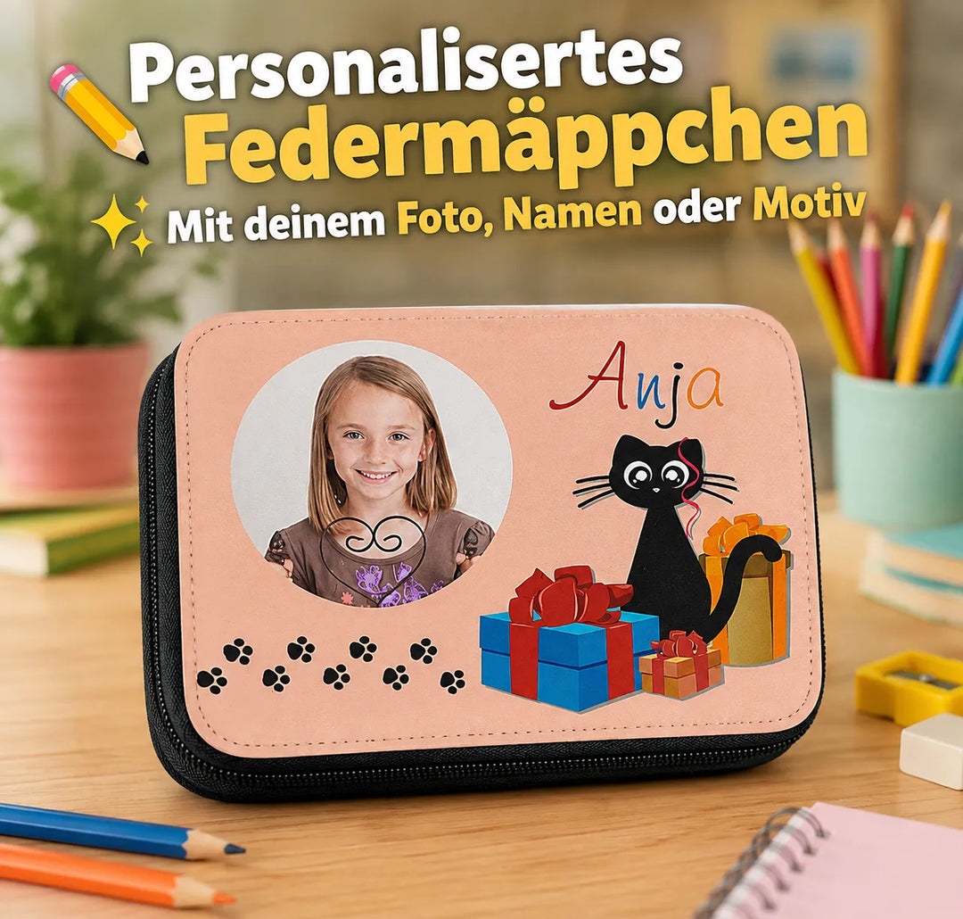Personalisiertes Federmäppchen mit eigenem Foto, Namen und Wunschmotiv