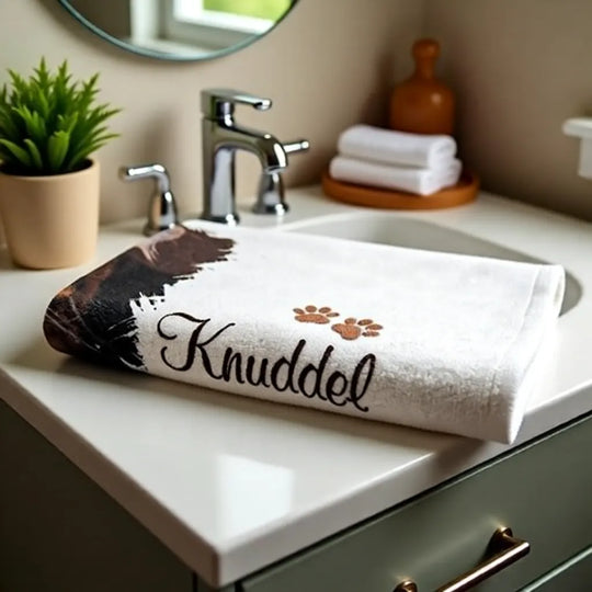 Personalisiertes Mikrofaser-Handtuch mit Name im Badezimmer, extra saugfähig und individuell bedruckbar