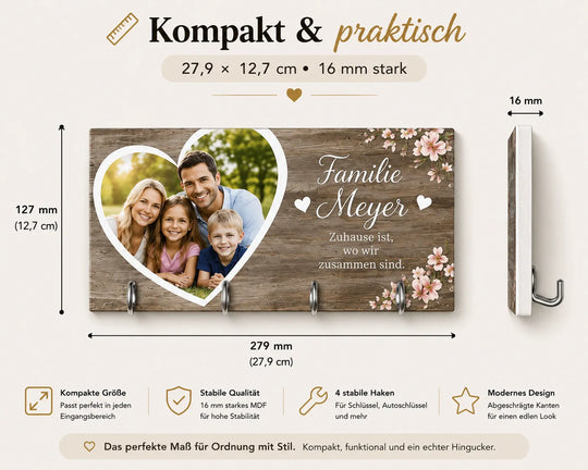 Personalisiertes Schlüsselbrett 27,9 × 12,7 cm mit vier Metallhaken
