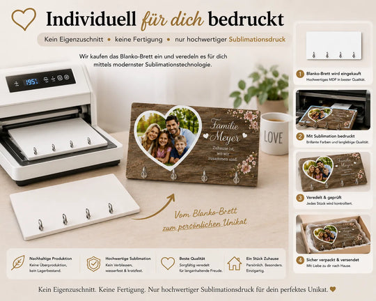 Personalisiertes Schlüsselbrett mit hochwertigem Sublimationsdruck individuell bedruckt