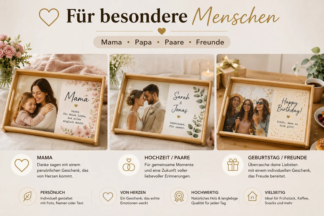 Personalisiertes Serviertablett als Geschenk für Mama, Paare, Hochzeit und Geburtstag