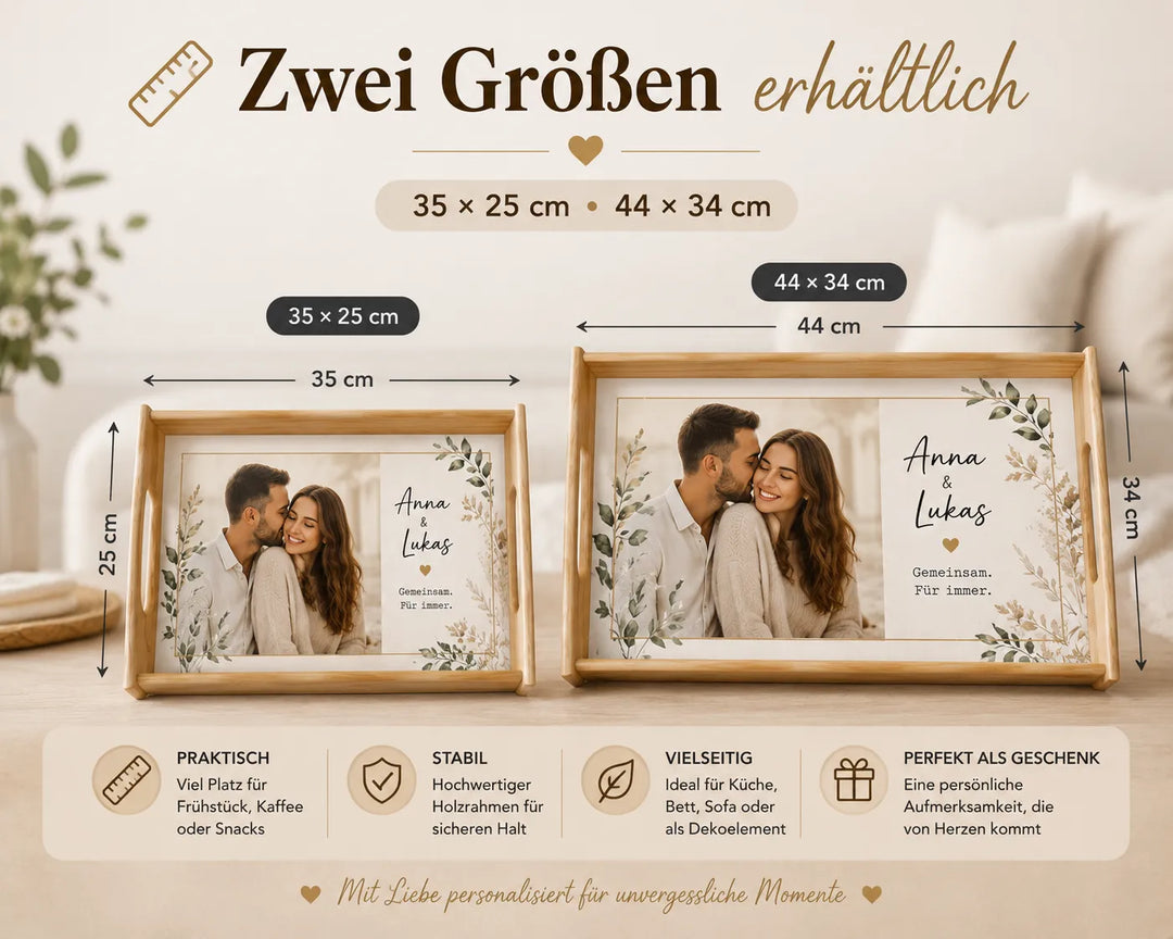 Personalisiertes Serviertablett in den Größen 35 × 25 cm und 44 × 34 cm